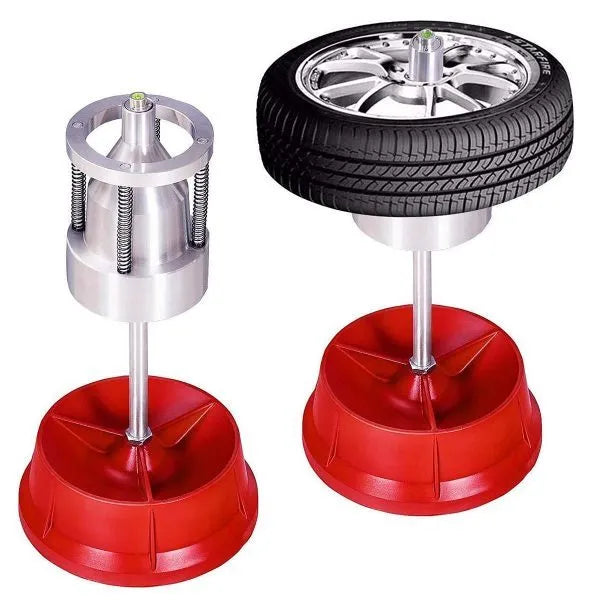 Portable hub balancer tool with aluminium head and enamel-finished base for car tyre balancing