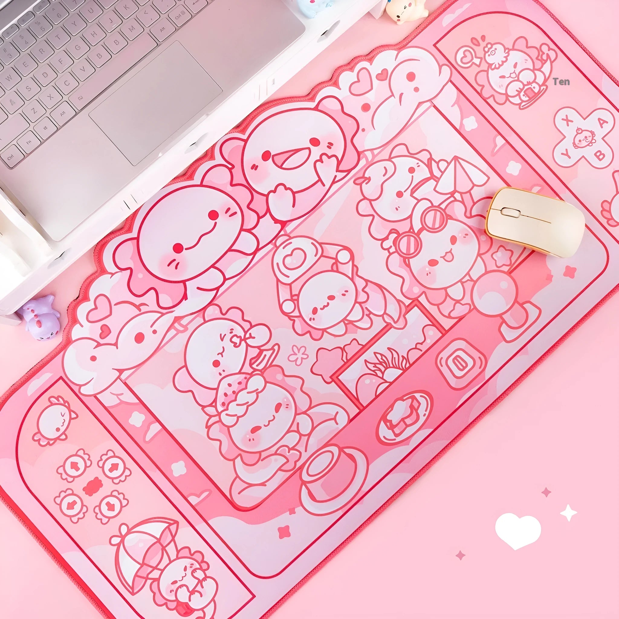 Hexagonal dragon crane machine cartoon anime design on large 75x40cm cloth mouse pad with wrist strap