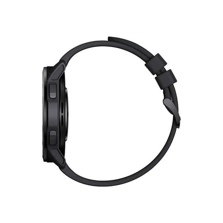 Smart watch with GPS on a silicone strap showing its 1.43 inch touchscreen display.
