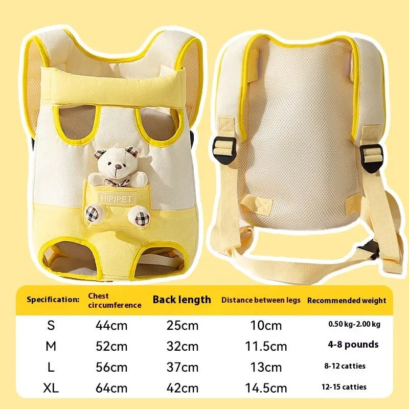 Cartoon pattern pet chest carrier bag in canvas with soft lining and colourful stitching