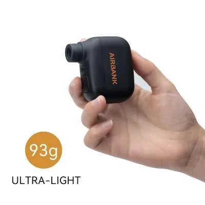 Black USB rechargeable electric bicycle tyre inflator pump with compact dimensions