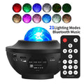 Black parallel style starry sky projection lamp with rotating water ripple laser effects and remote control