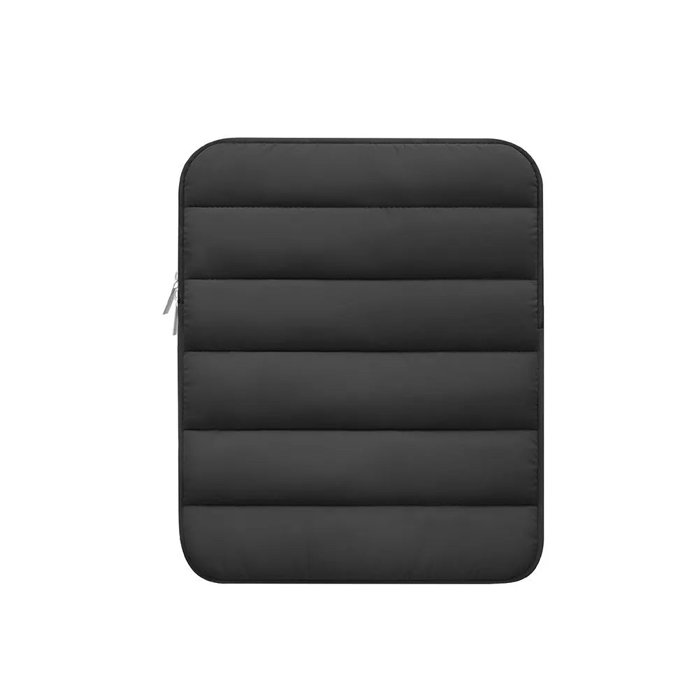 Fluffy air-puff laptop sleeve with elasticated sides for 9.7-11 inch devices in black colour