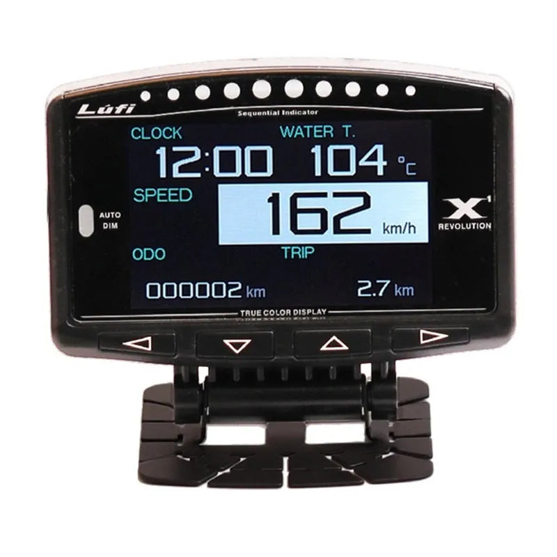 X1 automotive OBD instrument with LED display, metal construction, 10mm compact size