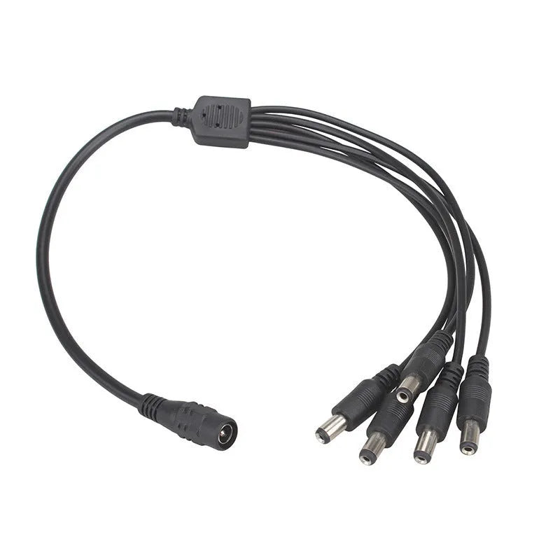 Black DC monitoring power cord with one-to-four splitter, 0.39 metres long with 5.5mm connectors
