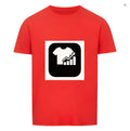 Red striped short sleeve t-shirt with a Japanese retro design, made from a silk and linen blend fabric.