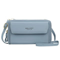 Ladies long wallet crossbody bag in soft PU leather with double zipper closure in six colour options