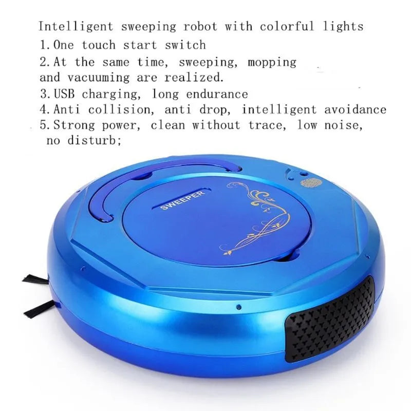 Lazy Smart robot vacuum cleaner in blue, black, or white colour on a hard floor.
