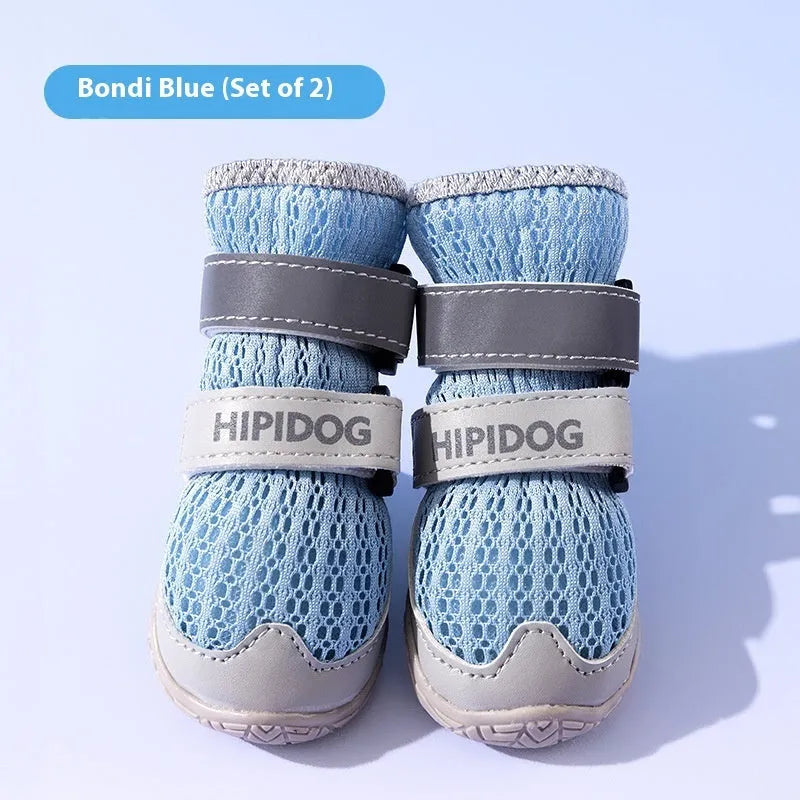 Summer dog shoes in Bondi Blue and Dean Green colours with cartoon design for paw protection