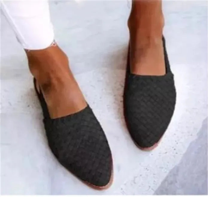 Pointed toe flat sandals with buckle closure in multiple colour options