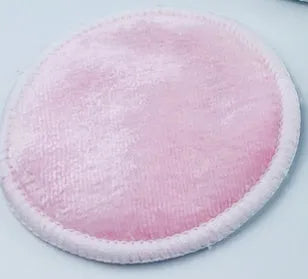 Set of red and blue velvet makeup remover pads with cotton mesh storage bag