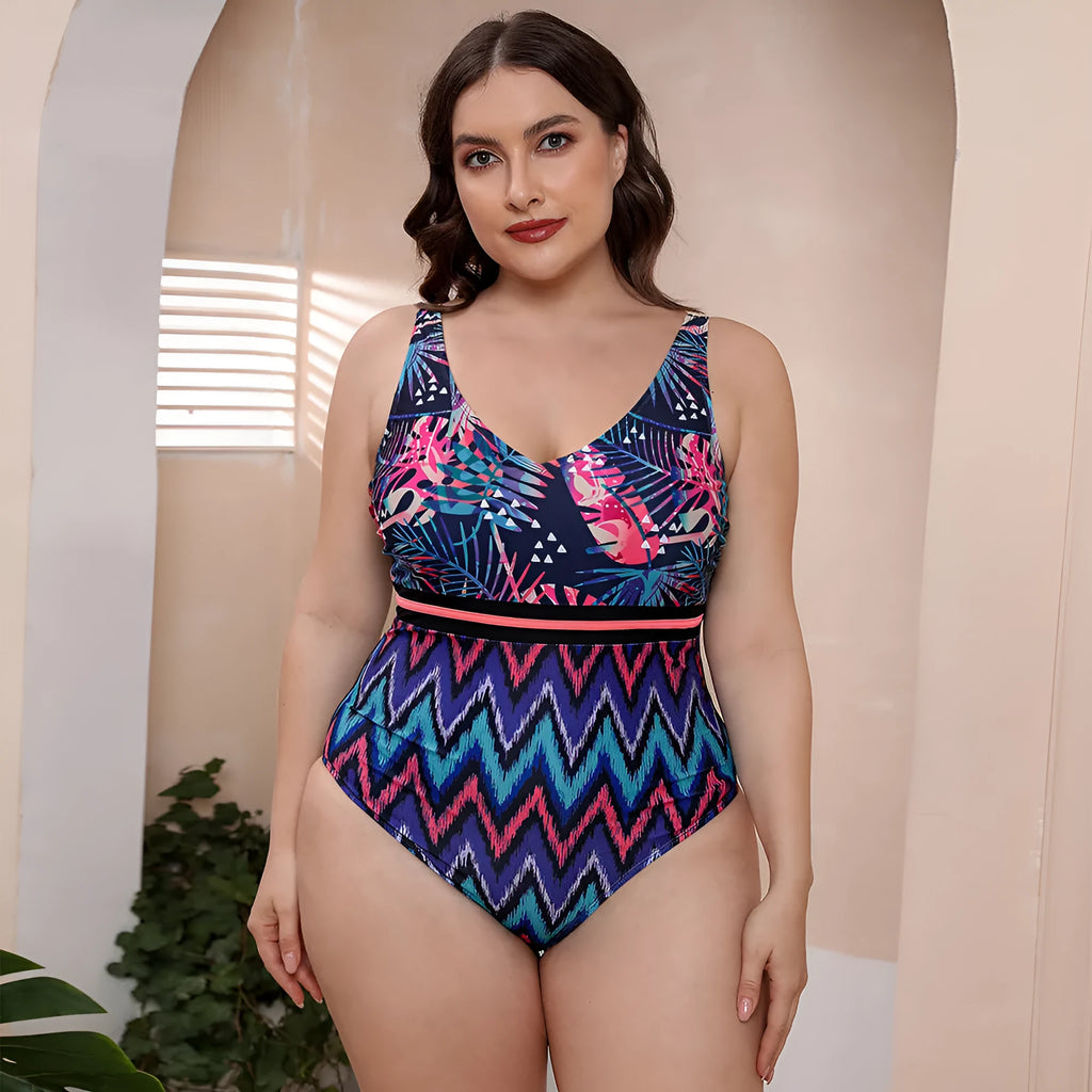 Women's striped vest print one-piece swimsuit with spaghetti straps for swimming
