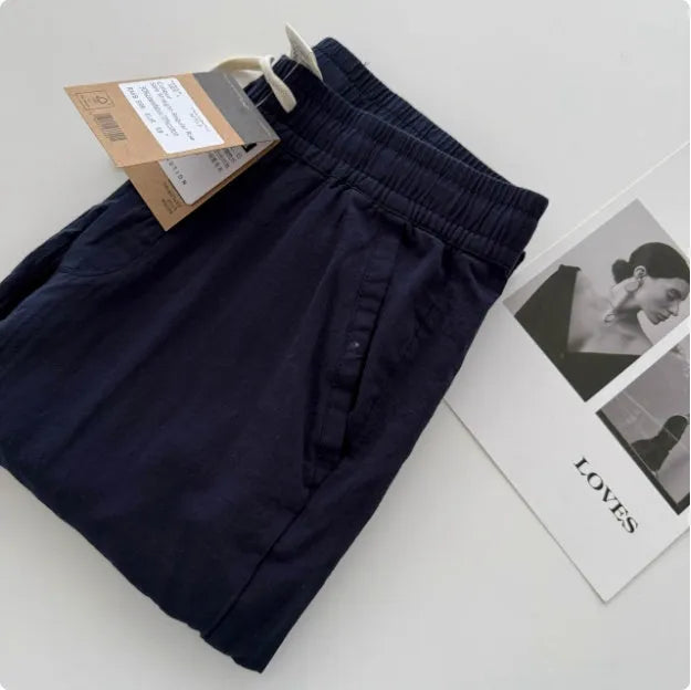 Men's light grey loose straight-leg casual trousers with drawstring waistband