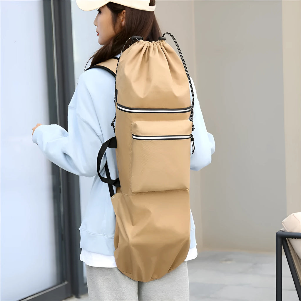Waterproof nylon skateboard bag with 20-35L capacity in camouflage colour option