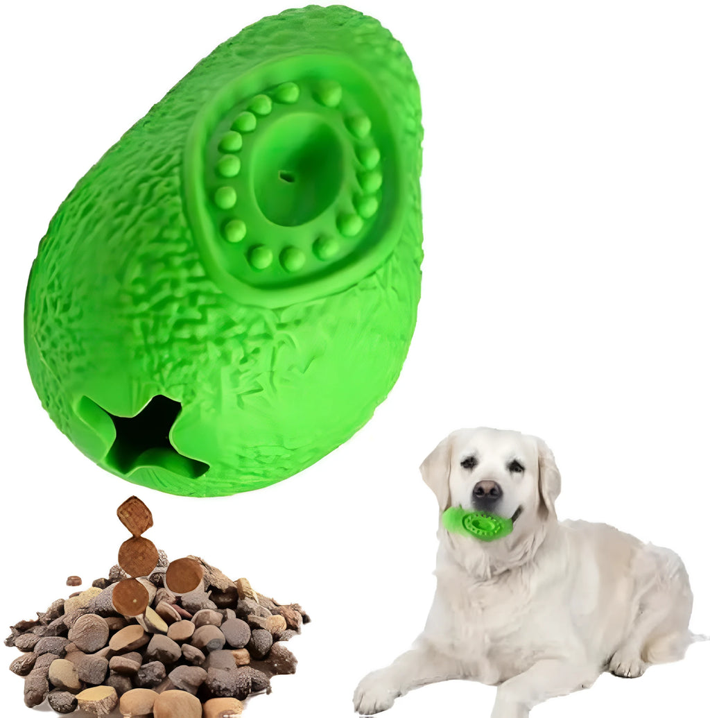 Green avocado-shaped rubber dog chew toy for aggressive chewers