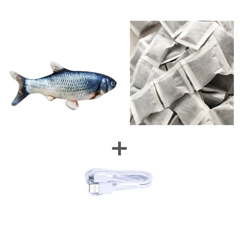 30cm electronic jumping fish cat toy with USB cable in multicolour fish designs