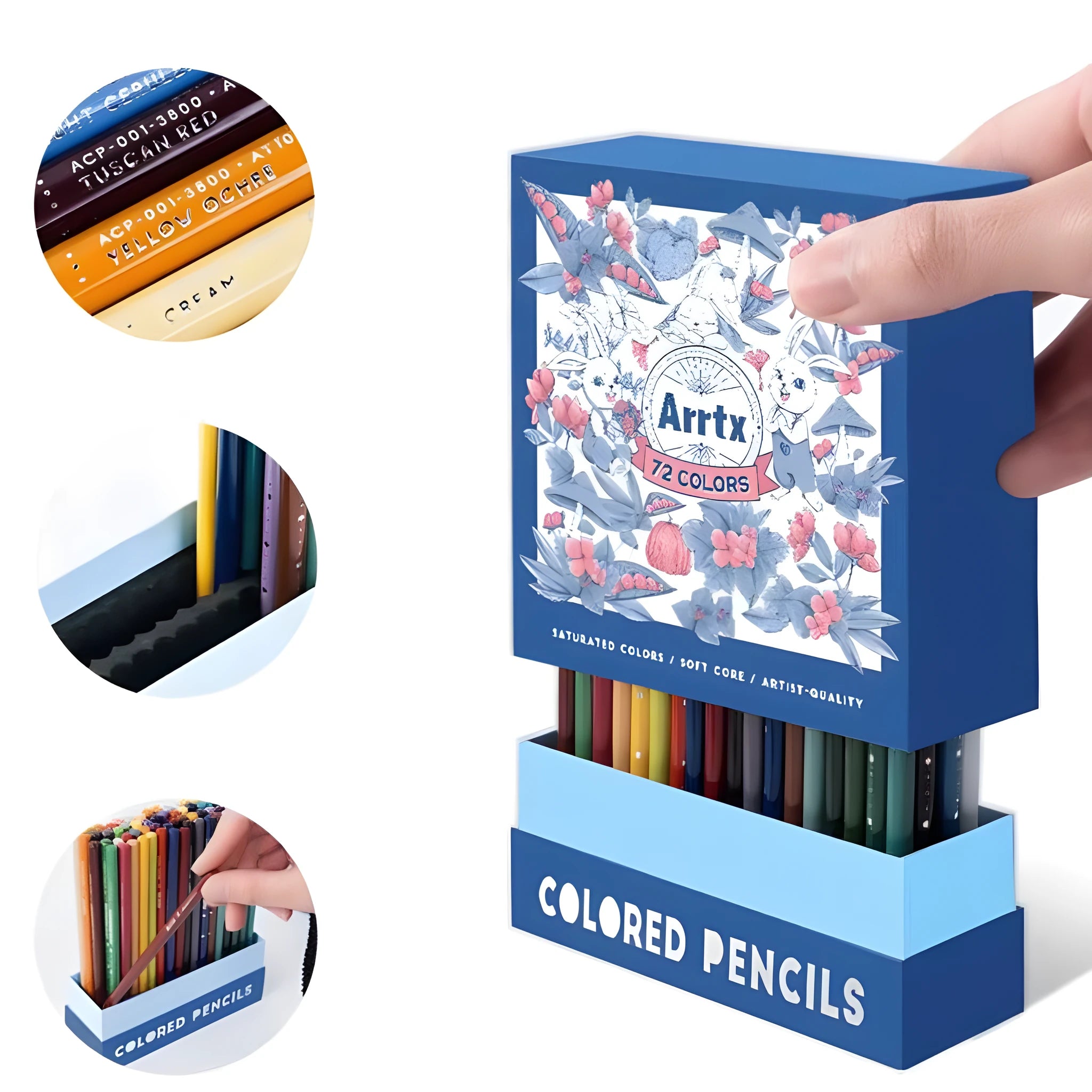 Set of soft core colour pencils in a box, showing basswood penholders, available in 72 or 126 colours.