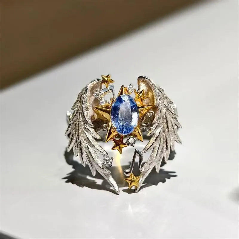 Angel Wings geometric open mouth adjustable alloy ring in American Code No. 8 colour