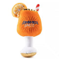 Yellow plush wine glass shaped squeaky dog toy measuring 7cm tall