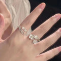 Zinc alloy open ring with 3D jasmine and camellia flowers in a cream sweet girl style.