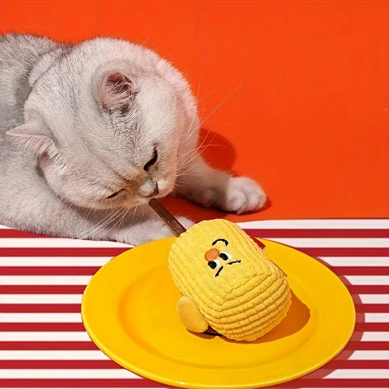 Natural polis wood corn cob shaped cat chew toy for dental care with catnip
