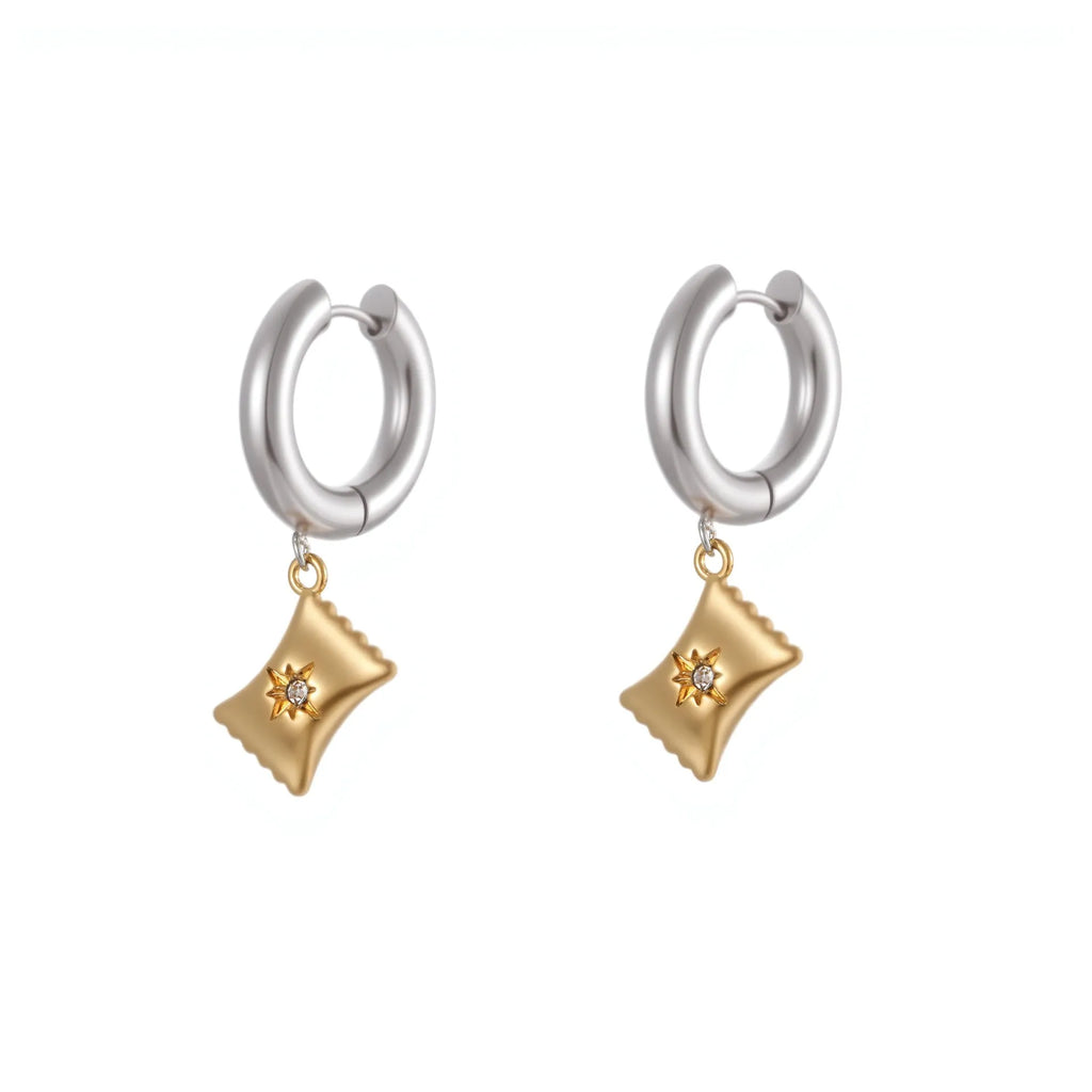 Christmas tree and heart shaped stainless steel earrings with 18K gold electroplating