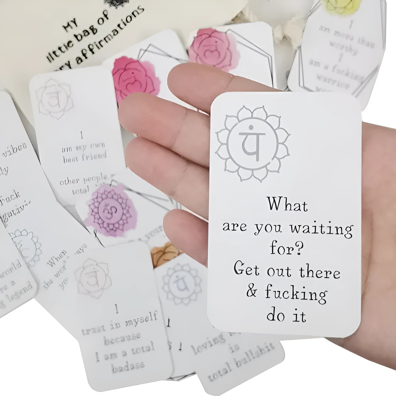 16-piece funny affirmation card set with soft adorable healing series designs