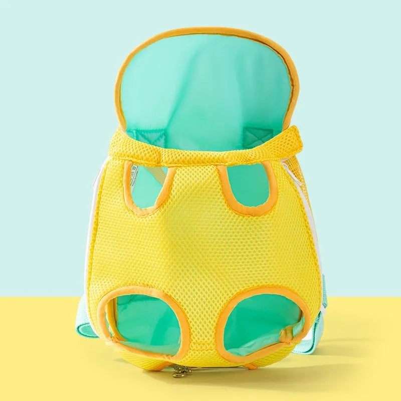 Cartoon pattern pet chest carrier bag in canvas with soft lining and colourful stitching