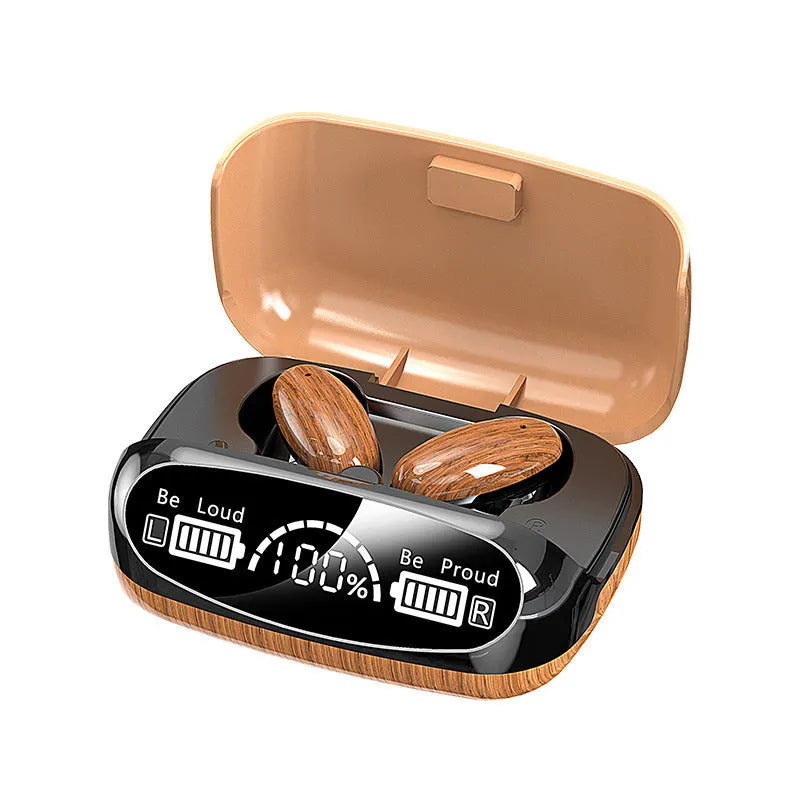 M35 wood grain Bluetooth wireless earbuds with charging case