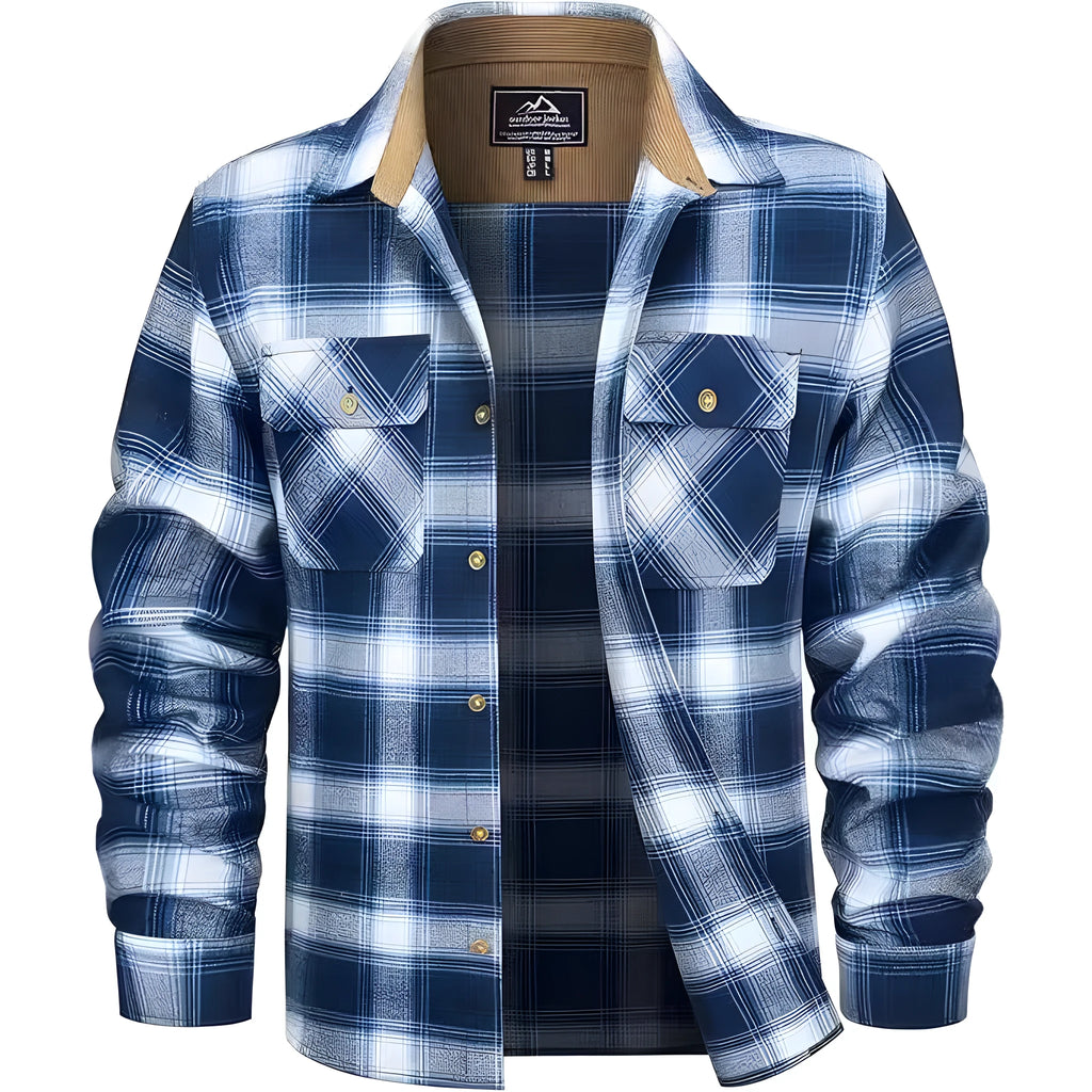 Men's button-down flannel shirt in a plaid pattern, shown in an orange colour variant.
