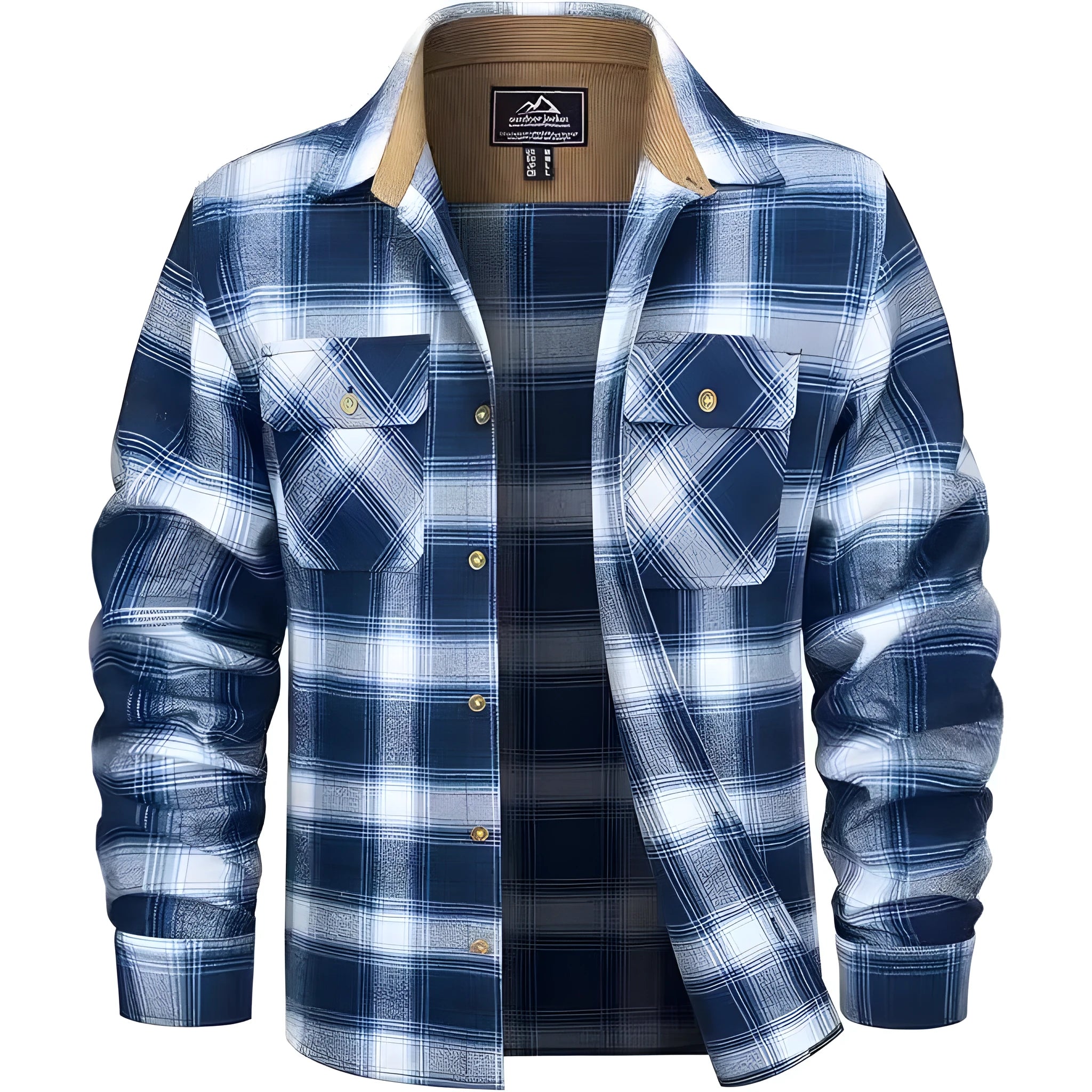 Men's button-down flannel shirt in a plaid pattern, shown in an orange colour variant.