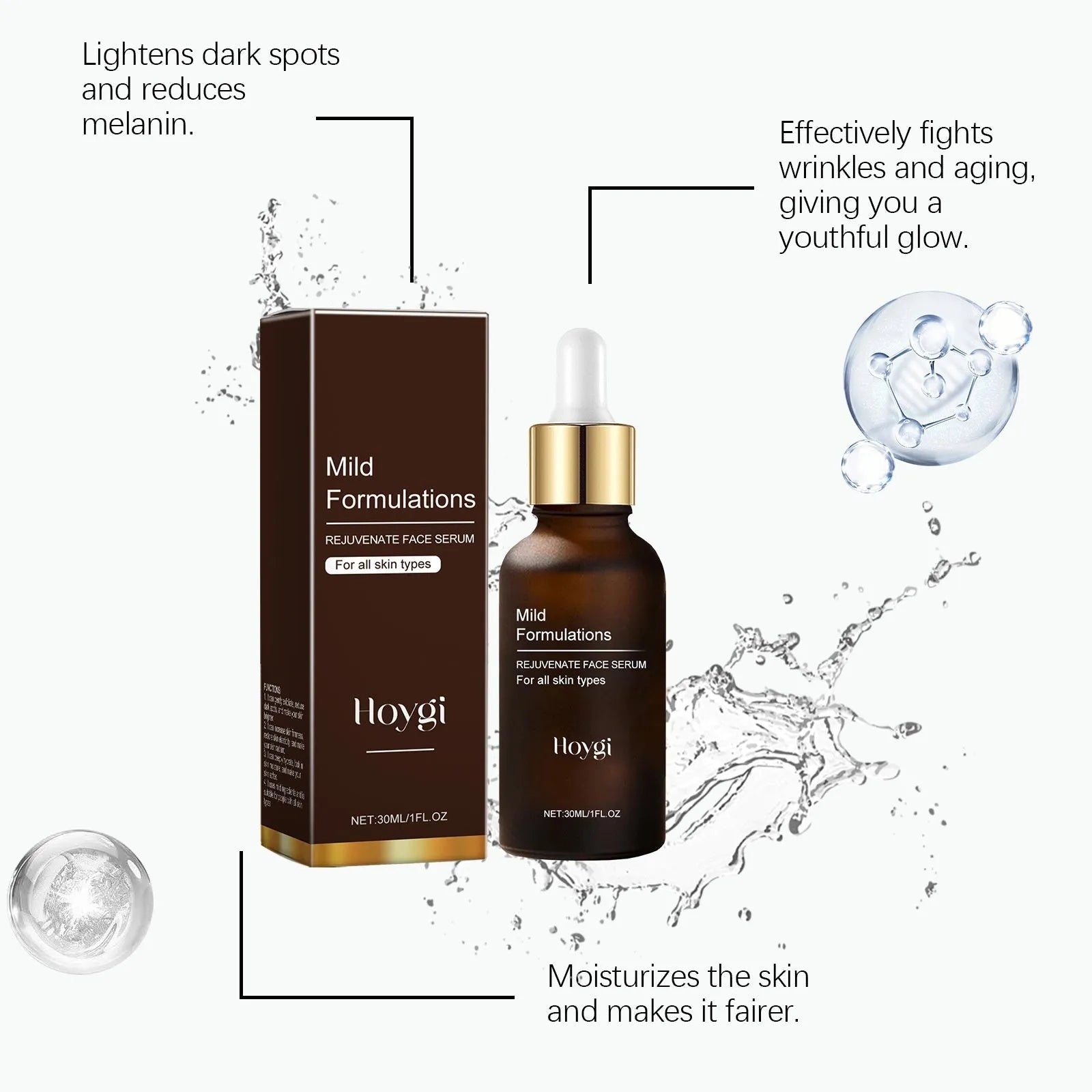 30ml facial skin care essence bottle with hydrating formula containing arbutin, collagen and vitamin C