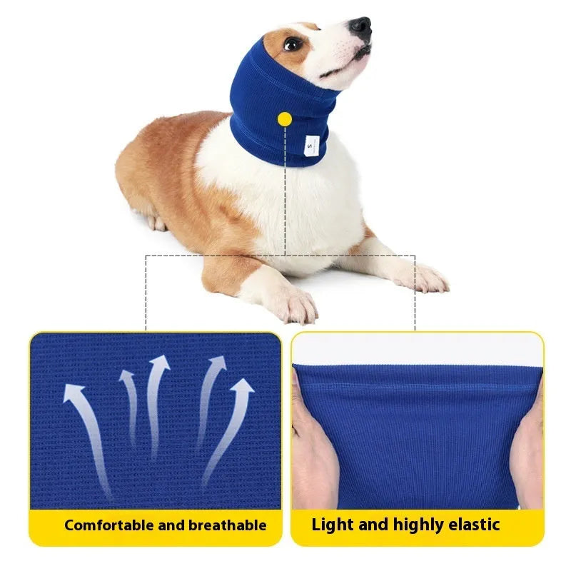 Blue and grey polyester dog headband scarf accessory in small, medium, large sizes