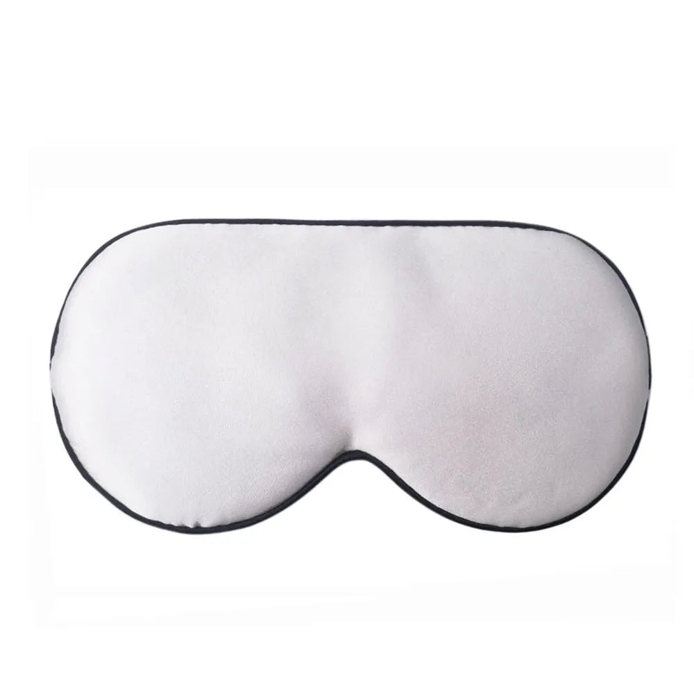 Double-sided mulberry silk sleep mask in multiple colours showing embroidered print and adjustable strap.