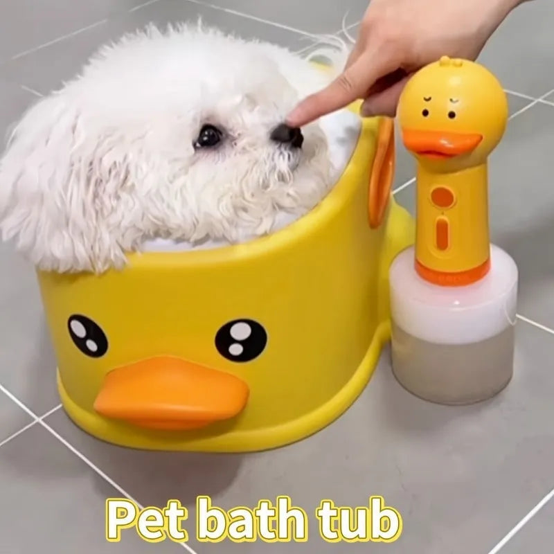Duck-shaped PVC bathtub for washing dogs and cats in blue, pink or yellow colours