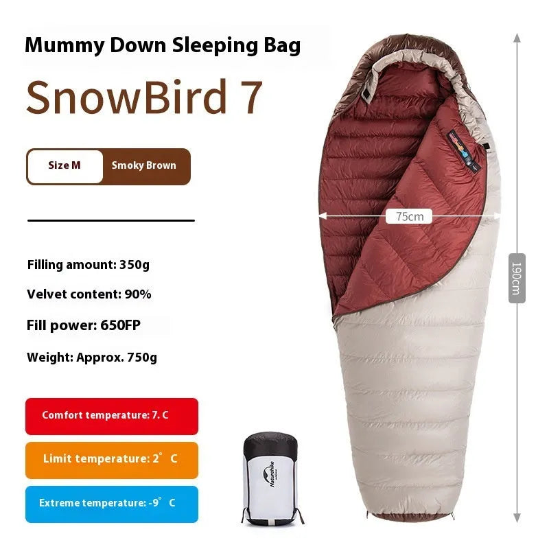 Adult goose down mummy sleeping bag with storage bag for camping