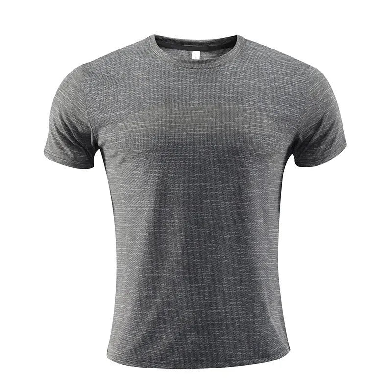 Short sleeve basketball and running t-shirt in polyester spandex fabric on a white background.
