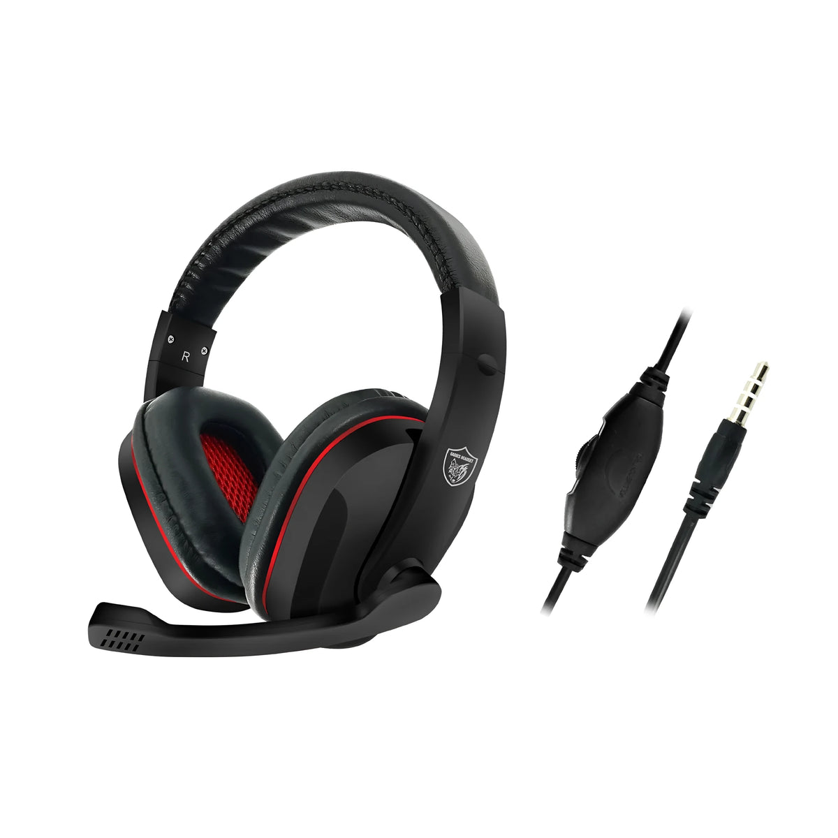 Black wired gaming computer headset with 40mm speakers for heavy bass audio