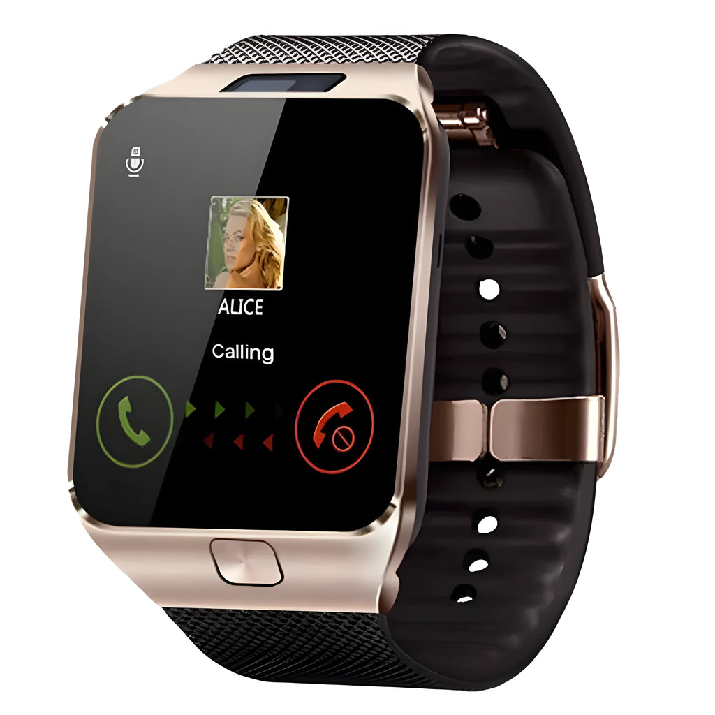 Smart watch with 1.44-inch touch screen and wrist strap, showing black colour option.