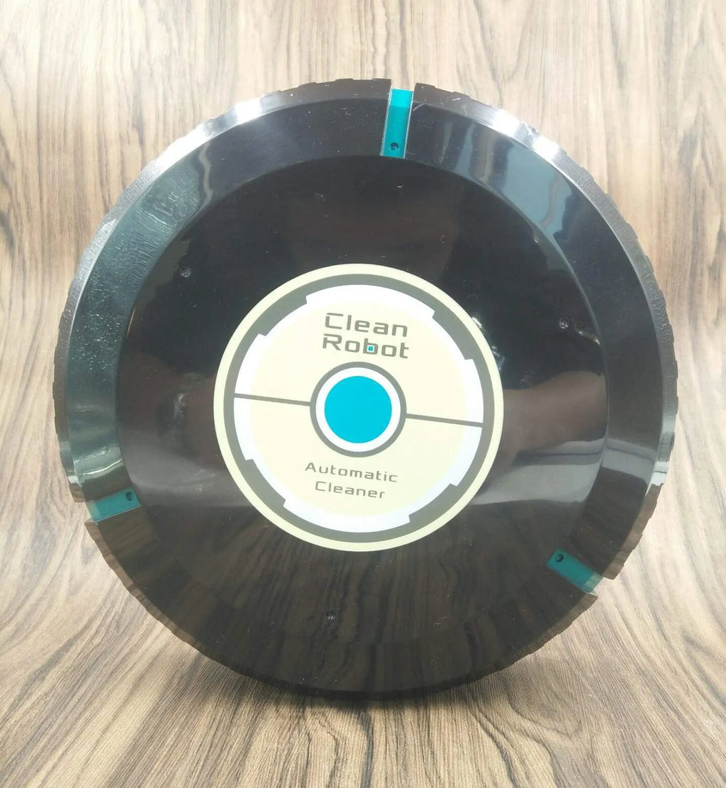 Black or white automatic sweeping robot vacuum cleaner on wooden floor