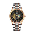 Men's rose gold and black automatic mechanical watch with large dial on wrist
