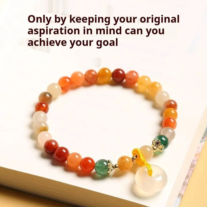 Natural jade bracelet with safety buckle clasp showing 6mm agate and strawberry quartz beads