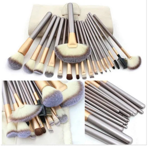 Persian make-up brush set with rice white bristles and champagne handles showing 12, 18 and 24 piece options