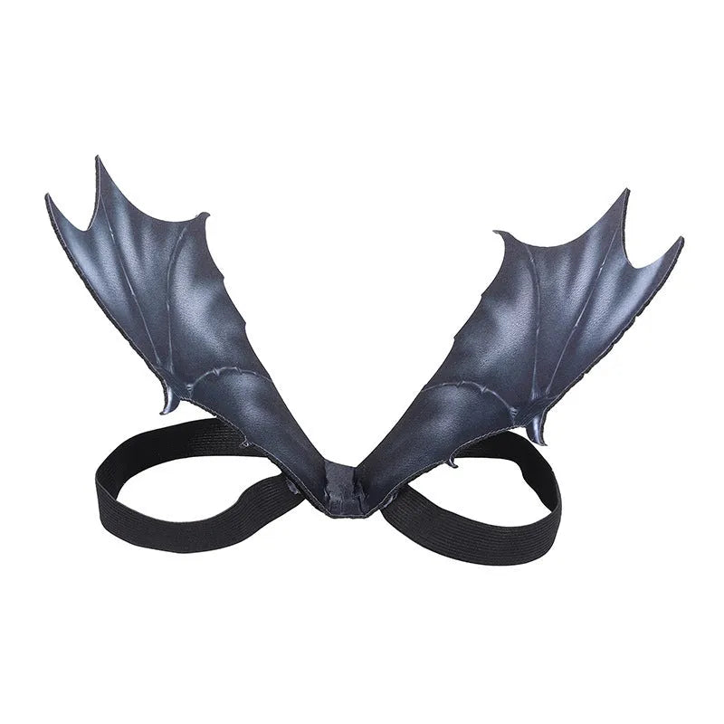 Black cloth bat wings costume for pets with three size options for Halloween dress-up