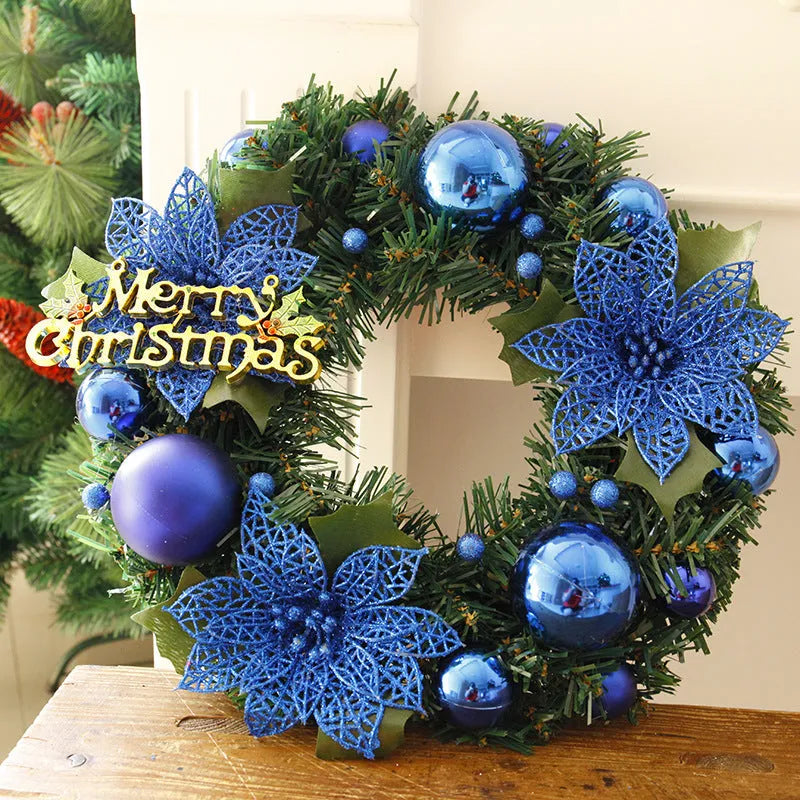 30cm multicolour plastic Christmas wreath with traditional foliage design for door decoration