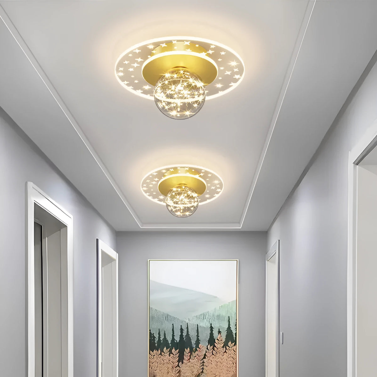 Modern minimalist ceiling light for corridor and hallway spaces with three colour lighting options