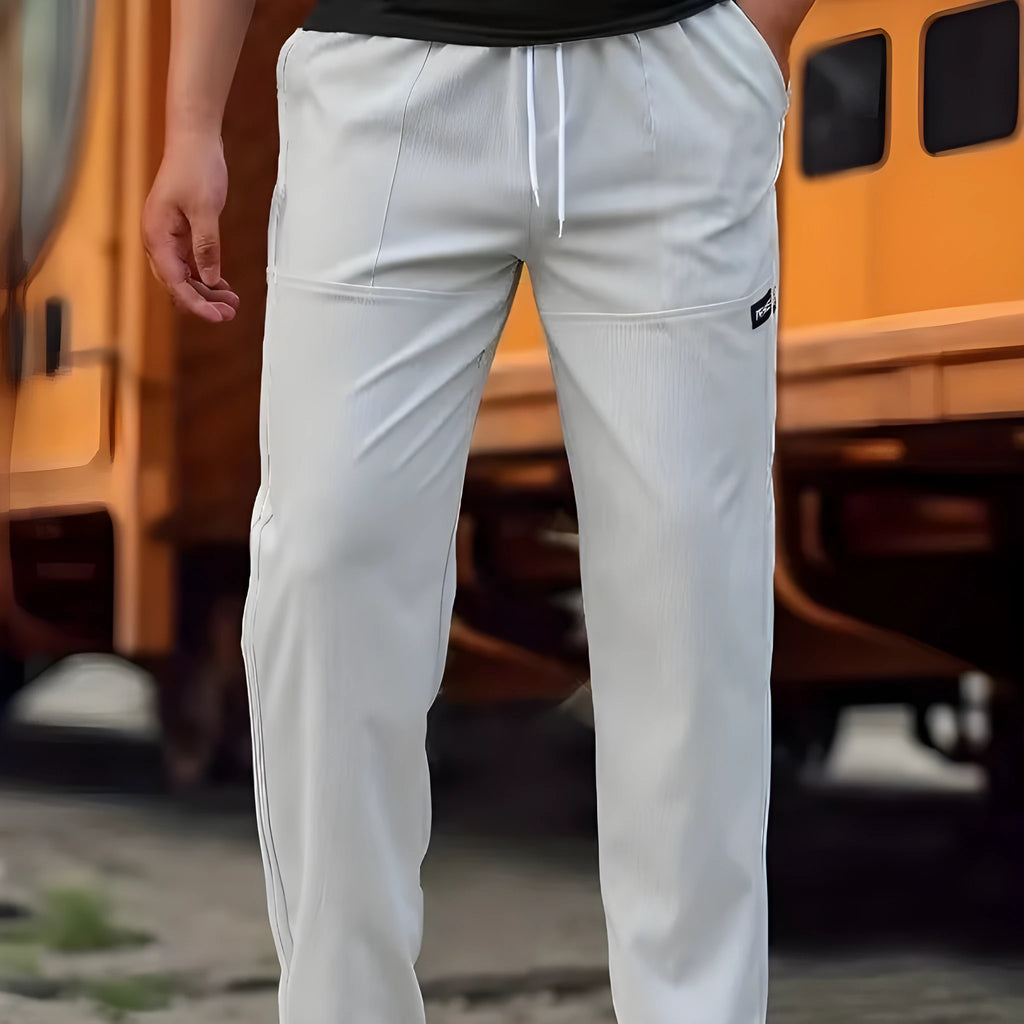 Men's light grey polyester trousers for casual spring and autumn wear