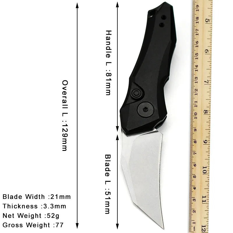 Outdoor folding knife showing 150mm length with black, grey, and green colour options