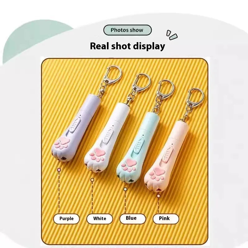 Electronic cat teaser with illuminated wand in cream white, pink, and blue colour options