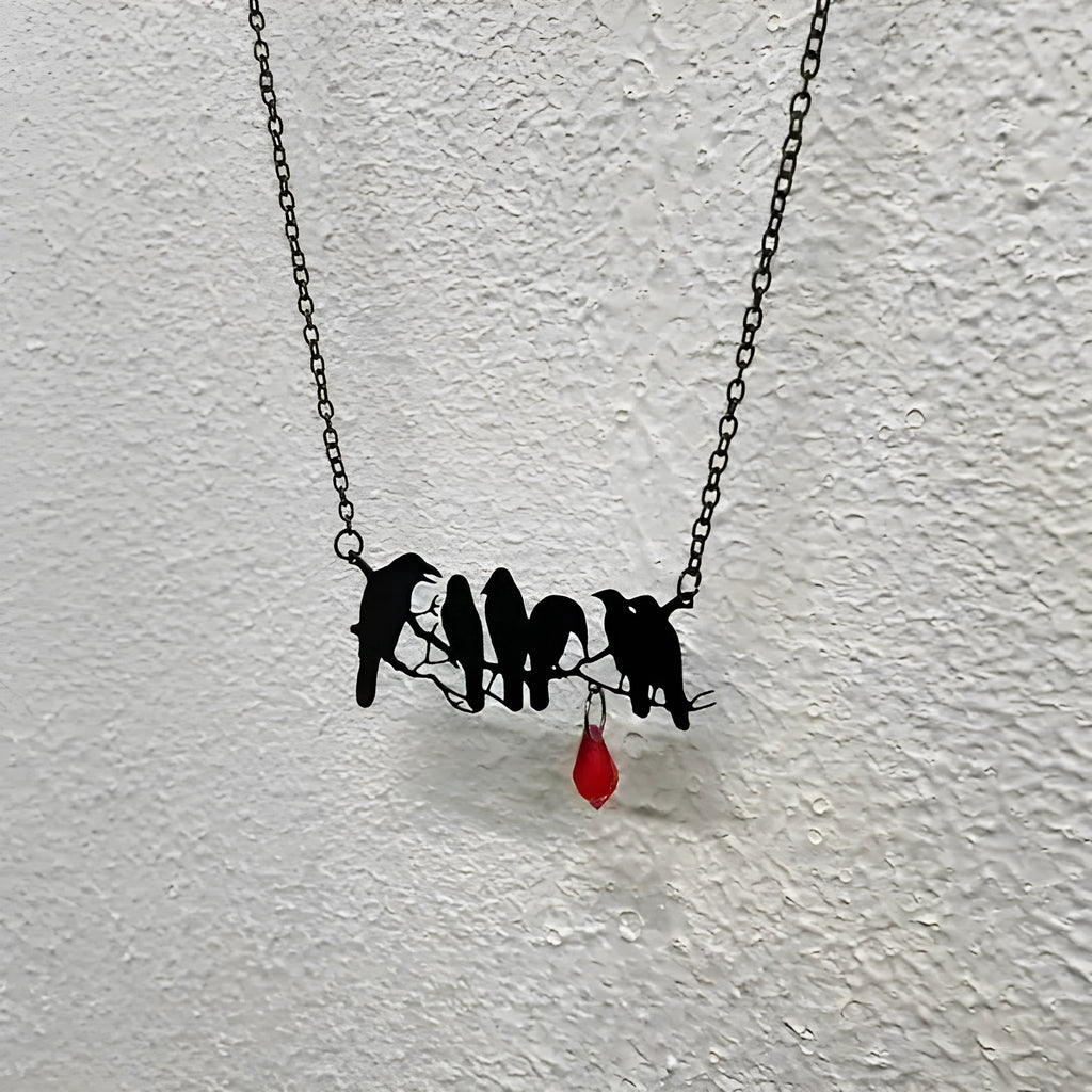 Black gothic crow pendant necklace on cross chain with electroplated alloy construction